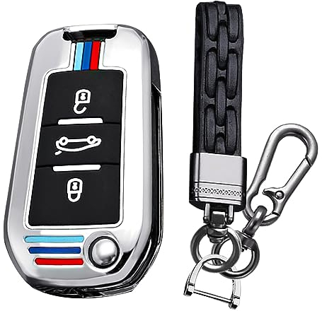 KUNIO Coque de clé à Rabat pour Opel Crossland X Zafira Corsa F Grandland Convient pour Pe-ugeot 5008 208 308 Convient pour Citroën C3 C4 Cactu Protection Boîtier Métal Porte-clés A Argent