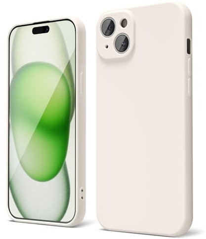 oakxco for iPhone 15 Plus Phone Case Liquid Silicone, Thin Slim Soft Rubber Gel TPU Plain Simple Cover for Women Girl Cute, Matte Solid Color,Beige Stone Cream