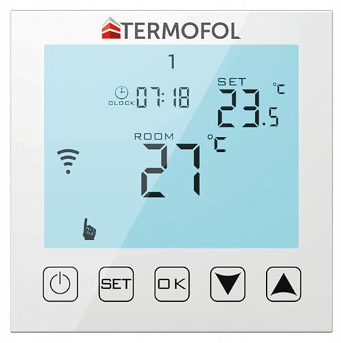 Termofol TF-WiFi Thermostat Connecté pour Chauffage par Le Sol - Électrique, Programmable, Filaire - Feuille Chauffante - Blanc