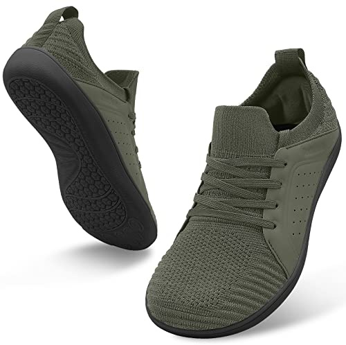 relxfeet Men's Minimalist Barefoot Shoes Wide Toe Zero Drop Sole Lightweight Slip-on Walking Shoes Trail Running Army Green 9.5