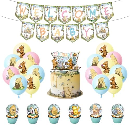 SMLHPARTY Party Deko Luftballons Deko Kuchen Topper Girlande Baby Shower Torten Deko Welcome Baby Banner, 2518RPH