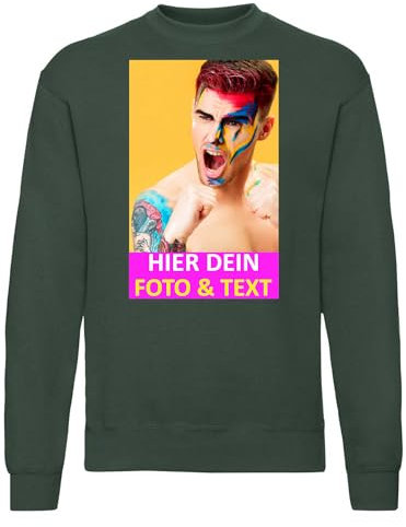 Kiwistar Sudadera – Impresión individual – con foto impresa – texto – impresión personalizada – regalo para ocio deporte, Hombre/Verde Botella, M