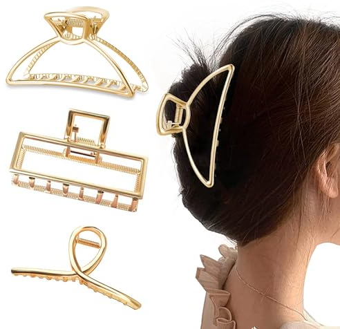 Drei Stücke Große Haarklammer Gold Metall Haarspangen Rutschfeste Dickes Haar-Accessoires Damen Groß Für Frauen Und Mädchen