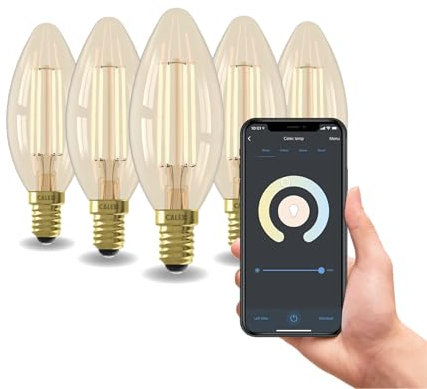 CALEX Smart LED Lampe, E14, B35, Gold Filament, warmweißes Licht, dimmbar, WLAN App- & Sprachsteuerung, 5er Pack
