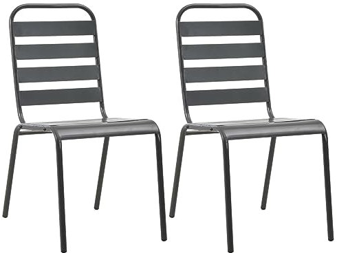 LAPOOH Stapelbare Gartenstühle 2 STK Balkonstuhl, Möbelsets, Gartensessel, Garten Stühle, Gartenmöbel, Balkon Stühle, Terrassenstühle, Sessel Outdoor, Hochlehner, Stahl Grau