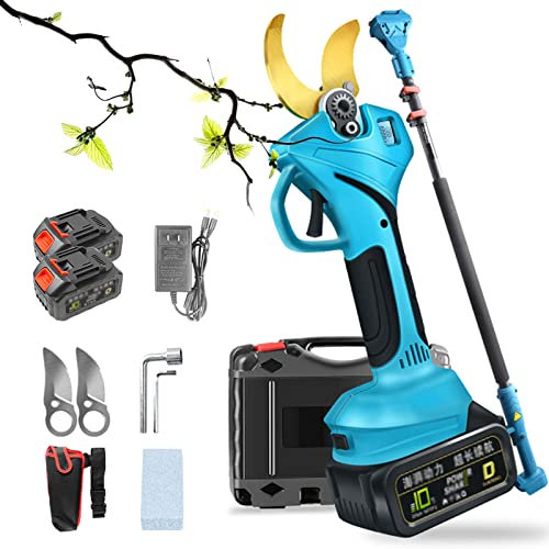 Forbici da Potatura Elettriche Professionali a Batteria con Asta di Prolunga, Potatore Elettrico da 40 mm Alimentato a Batteria, Forbici per Rami di Alberi per Potatura e Innesto da Giardino, Display