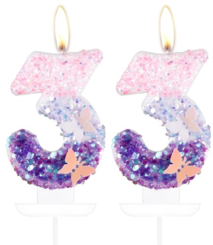 mciskin Butterfly Number 33 Candles for Cake, Purple Pink Butterfly 33th Birthday Cake Topper for Her,Girls 33th Birthday Decorations, Purple Pink 33 Candles for Party,Wedding,Baby Showers Supplies