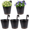 BOFUNX 5pcs Vintage Hanging Flower Pots, Metal Black Plant Pots Hanging Planters with Detachable Hooks for Railing Fence Balcony Garden (Vintage Black, 15.5cm)