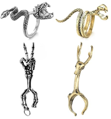 Retro Zigarettenhalter Ringe für den Finger - 4PCS Zigarettenclip Skelett Hand Schlange Drache Hirsch Ring, Rauchzubehör Punk Geschenke für Männer Frauen, Raucher Zigarettenhalter Ring