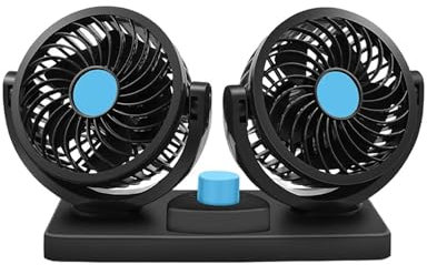 ventilatoren für Auto 1 Stück Auto Kühler Dual Kopf Luft Umwälzventilator 12/24V Auto Fan Kühler 360 Grad Drehbare 2 Getriebe USB Port Für Fahrzeug SUV Auto Ventilator(Dual Head 12V)