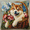 DIY knüpfen set erwachsene Akita-Hund und Blumenkorb knüpfkissen Hund Tier Kits zur Herstellung von Kissenbezügen，DIY-Häkelgarn-Kits，Stick-Kits，Kits zur Herstellung von Kissenbezügen/Ki 43x43cm