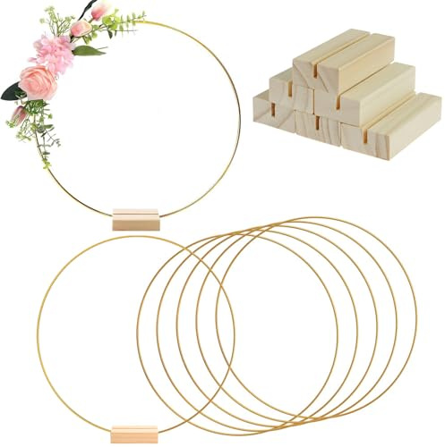 6 Stück 20cm Golden Metallring, Vielseitige Dekoration für Trockenblumen Kranz, Metallringe zum Basteln, Dekoring mit Fuß in Goldener für DIY Traumfänger Hochzeit Tischdekoration Türkranz Modern