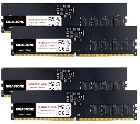 【DDR5 RAM】GIGASTONE 64GB Kit(4x16GB) DDR5 4800MHz PC5-38400 CL 40-40-40-77 1.1V UDIMM 288pin Unbuffered Non ECC Ideale PC Desktop alta prestazione Memoria Upgrade