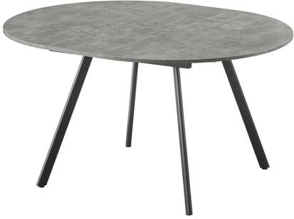B&D home runder Esstisch Till, ausziehbar Butterfly Klappeinlage 120-150cm für 4-6 Personen Küchentisch Holztisch Esszimmertisch Metallgestell schwarz, Industrial modern Design, Beton 11210-FS-BETO