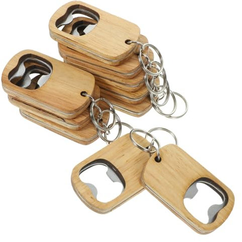 SHINEOFI Lot De 10 Porte-clés Décapsuleurs En Bois Plats, Ouvre-bouteilles Manuels, Accessoire Polyvalent Pour Bar, Camping Et Fêtes, Design Naturel Et Résistant