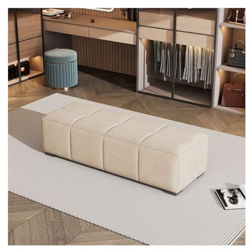 Velvet Upholstered Storage Bench Ottoman with Gold Base Tufted Bedroom & Living Room End of Bed Bench Cream White Ottoman Bench with Storage 60 * 45 * 40cm