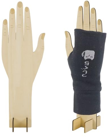 FINGERINSPIRE Wooden Glove Display Stands Hand Shaped Glove Holder Fingerless Gloves Prop Display Card Glove Organizer Blanched Almond Wooden Glove Display Stands Display Card for Selling