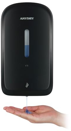 anydryKommerzieller automatischer Seifenspender mit 1000 ml Fassungsvermögen, Wandmontage, berührungslose Flüssigseifen-Ausgabe für stark frequentierte Toiletten, Modell 1220S Schwarz