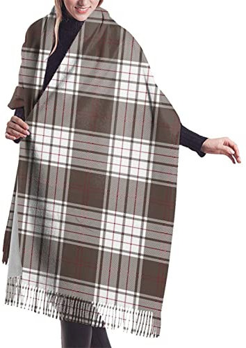 FJQWKLF Grauer klassischer weicher Deckenschal, langer warmer Schal, Kaschmir-Fransenschal für Damen