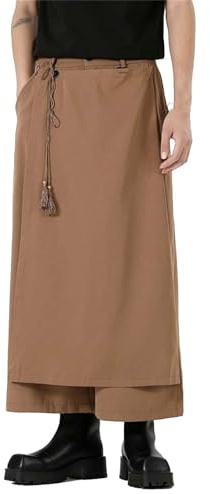 Pantalon pour homme - Jupe traditionnelle irrégulière - Grandes tailles - Couleur unie - Samouraï Hakama - Sarouel - Couleur unie - Baggy Streetwear Kilt - Style japonais, U café, XXL
