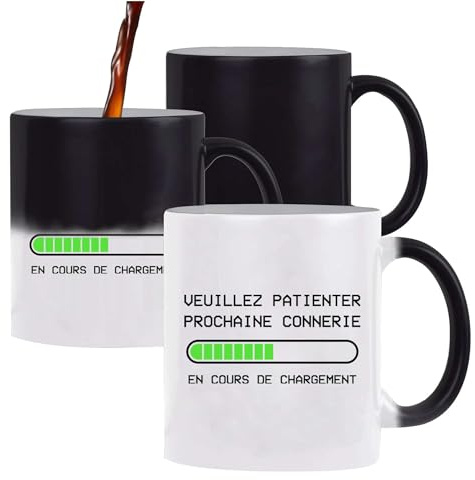 Tasse Magique Prochaine Connerie en Cours patientez | Mug qui change couleur avec la chaleur | Idée Cadeau Humour Drôle Marrant Jeu de Mots Original Anniversaire Fête