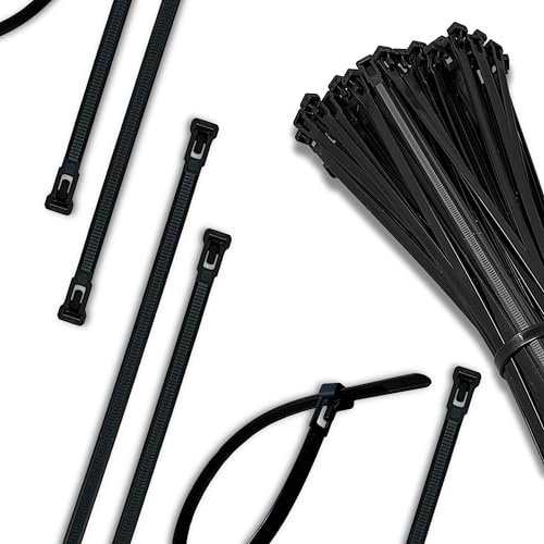 EVOGES 7.6X300mm Black Reusable Releasable Cable Ties,100& Nylon 66, 22kg Tensile Strength, Pack of 100