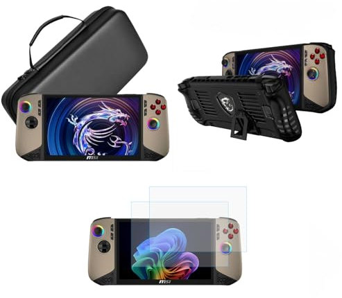 Pidynx Bolsa de almacenamiento de mano + funda protectora + película esmerilada de 8 pulgadas para MSI claw8 de mano de cuero EVA antideslumbrante, película antiluz azul