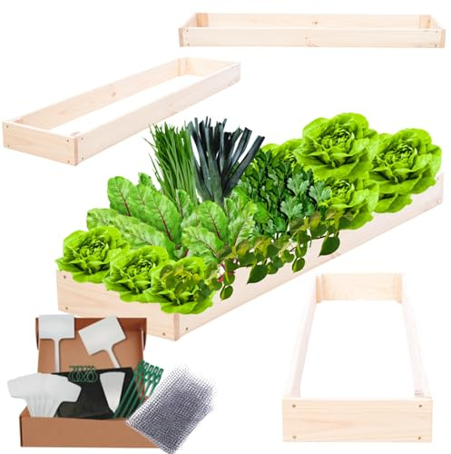 MODO24 Hochbeet Holz, Blumenkasten, Gartenbeet, 9x30x120cm, Natur | Robustes Kräuterbeet & Pflanzbeet aus Kiefernholz, Dekoratives Blumenbeet & Gartenbeet für Garten, Balkon & Terrasse