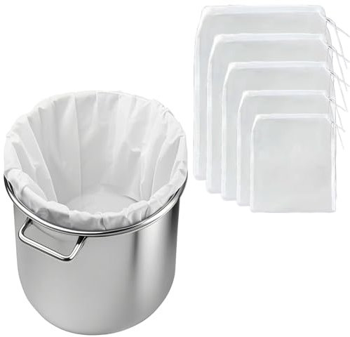 Sacchetto Filtro Nylon 200 Micron Sacchetto Filtrante Latte Vegetale 5 PCS Diverse Dimensioni Panno Filtrante a Maglia Fine Tessuto Filtrante in Nylon Riutilizzabile con Coulisse per Vino Birra