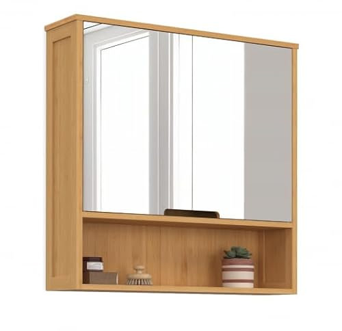 IDMarket - Meuble de rangement suspendu avec miroir pour salle de bain bambou BEA