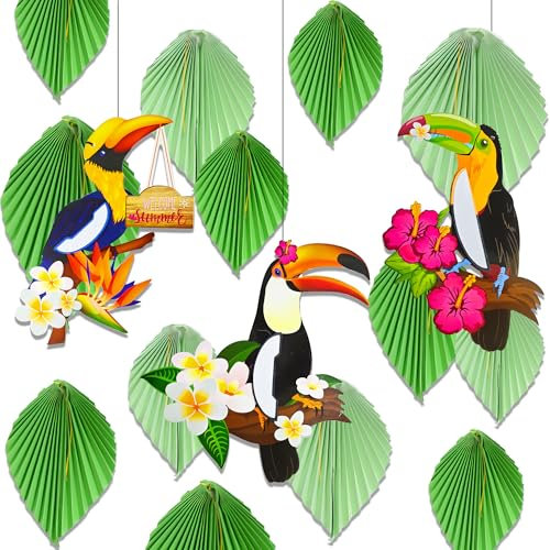 Tropische Vögel Wabenförmige Papagei Waben Palmwedel Banner Hawaiian Beach Luau Party Hängende Dekorationen
