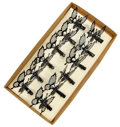 YCHTEWY 12 Stück bewegliche 3D-Schmetterlings-Haarspangen aus Metall, goldfarben, bewegliche Flügel, Schmetterlings-Haarschmuck, Haarspangen für Damen und Mädchen (D-Schwarz)