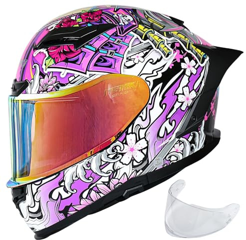 NENKI Casco moto per donna e uomo certificato ECE 22.06 - Caschi integrali con visiera parasole, sistema di ventilazione e imbottitura interna rimovibile