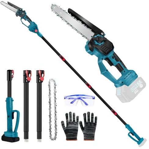 Akku Hochentaster Ast Kettensäge Profi-Astsäge kompatibel mit Makita 18V | 6 Zoll Bürstenlose 2 in 1 Astsäge mit Teleskopstiel und Teleskop Elektro Hochentaster Asts-äge Arbeitshöhe 4,5m (on Akku)