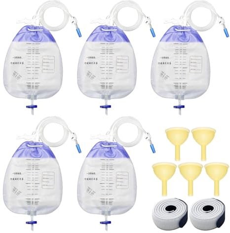 5Pcs Katheterbeutel 1500ml Urinbeutel Bei Inkontinenz Katheterbeutel Urinbeutel Bei Inkontinenz mit Anti Reflux Ventil und T-Ablass mit 5 Urinalkondom für Männer 2 Beinbeutel Halterung