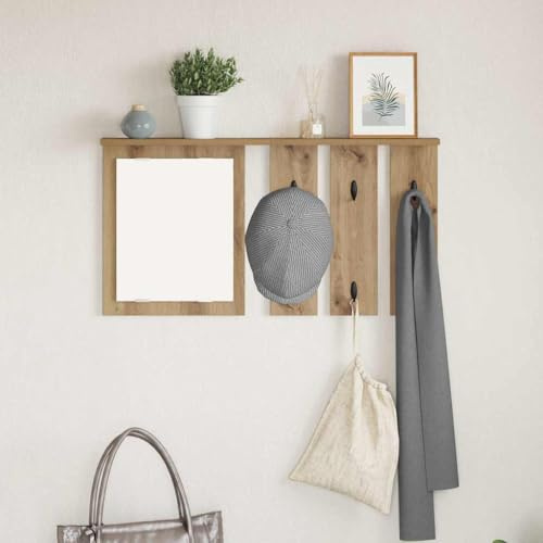 INLIFE Porte-Manteau Mural avec Miroir chêne Artisanal 85 x 10 x 45 cm