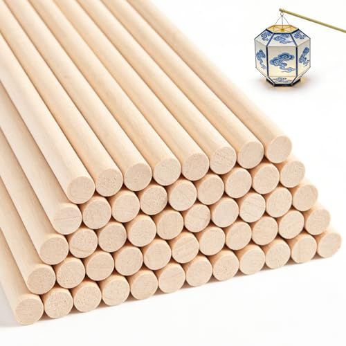 NVGFTG 50 Pièces Batonnet en Bois, Bâtons de Lanterne en Bois, 300 × 6 mm, Bâton de Lanternes avec Trous pour Lanternes, Travaux Manuels, Décorations