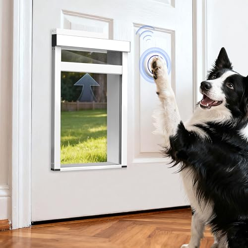 Tidytech Large Cat Flap Door for Door, Dog Gates Indoor,Automatic Door Smart Aluminum Pet Door with Dogbell Activated Auto Lift, Dog Flap In & Out, Locked, Out Only, In Only Mode,Safety Gates for Dogs