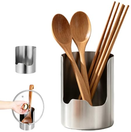 OmniVeyi Thickened Stainless Steel Utensil Holder, Kitchen Worktop Caddy | Rust-resistant stainless steel, holds spoons chopsticks pan lids chopping boards, smooth edges, easy-clean kitchen caddy