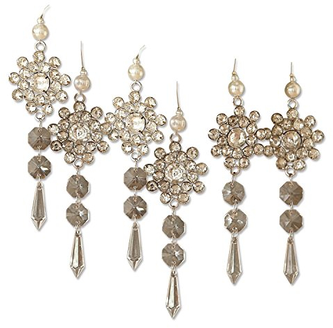 Loberon Schmuckanhänger 6er Set Fleurette | Schneeflöckchen mit Glassteinchen | Christbaumschmuck | Weihnachtsdeko | Weihnachten | H/B/T ca. 11/5 / 8 cm, Silber