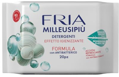 Fria MilleusiPiù Igienizzanti, Salviette Detergenti con Antibatterico, Tessuto Fibrasoft 3 Strati Biodegradabile, Confezione da 20 Salviette