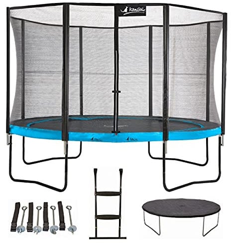 Kangui - Trampoline de Jardin 365 cm + Filet + échelle + bâche + kit ancrage | PUNCHI Bleu