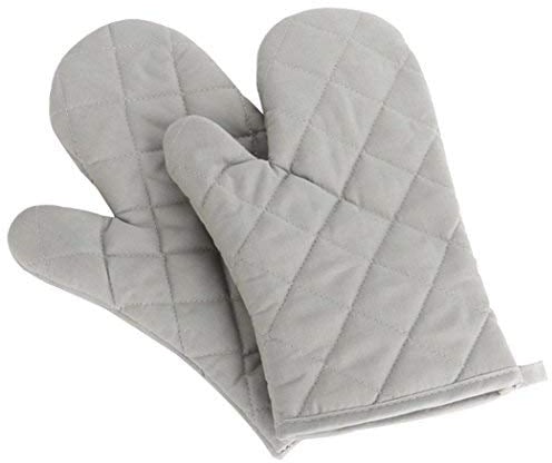 Veewon 1 Pair Baking Gloves Thick Heat Resistant Insulation Heat Proof Cotton Oven Glove Pot Holder Cooking Mitts Kitchen Essential (Gray)