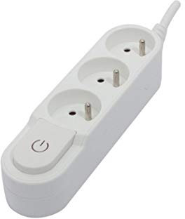 Bloc multiprise Interrupteur 3x16A - Blanc ou Noir - 0.5, 1.5 ou 3m - Chacon (Blanc, 1.5m)