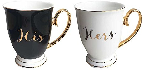 Bombay Duck His and Hers Mugs Set of 2 - Black, White and Gold #VIX925M