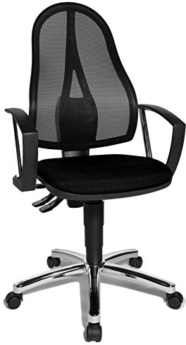 Topstar Point 60 Net, ergonomischer Bürostuhl, Schreibtischstuhl, inkl. feste Armlehnen A1, Stoff, Schwarz, 54 x 47 x 109 cm