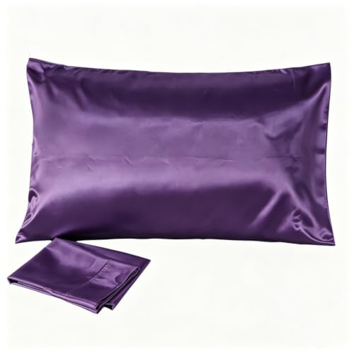 Juwenin Bedding,Luxury Satin Pillowcase with Zipper (Silky Satin Pillow Case for Hair) Set of 2 (Purple, Queen(20''x29''))