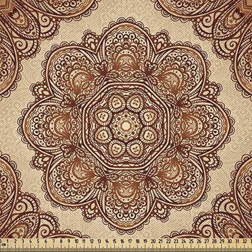 ABAKUHAUS Ethnisch Stoff als Meterware, Mehndi Paisley Blumen, Seidiger Satin Stoff für Polster Heimtextilien, 1M (148x100cm), Dunkelbraun und Hellbraun