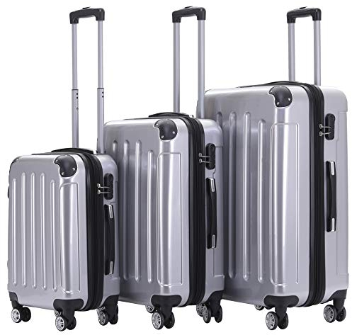 BEIBYE Zwillingsrollen 2048 Hartschale Trolley Koffer Reisekoffer in M-L-XL-Set in 15 Farben (Silber, Set)