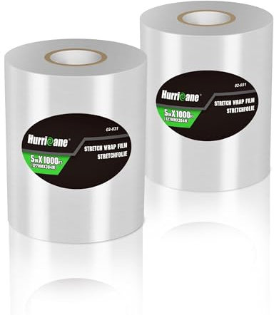 Hurricane Stretchfolie mit Rollgriff 2 Rollen Ministretchfolie Abroller Stretchfolie Handstretchfolie 5 Zoll Breit x 1000 Fuß Lang für Umzug, Verpacken, Schrumpfen